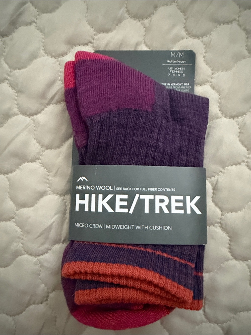 Hike/Trek Merino Wool Crew Socks - Purple & Red